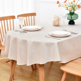 NEWISHER Farmhouse Water Resistant Oval Tablecloth 153x215 cm (60x84 inch), Faux Linen Table Cloth Wipe Clean, Washable Table Cover for Kitchen Dining, Party, Banquet Indoor Outdoor (Neutral)