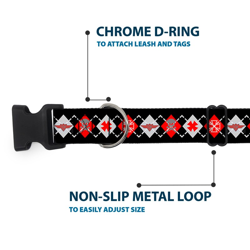 Buckle Down Plastic Clip Collar - BD Argyle Black/Red/Gray -