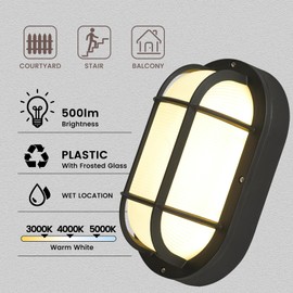 MULANDI Wall Lamp with Three Color Temperature Adjustment - Glass Diffusers Outdoor Lighting, Lntegrated LED, Wet Location Rated for Patio/Deck/Basement (Black)