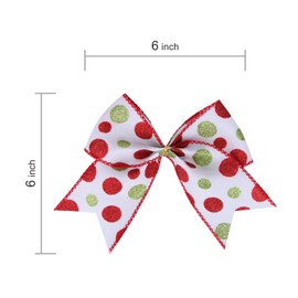 Meseey 12 Pcs Red Green Christmas Ribbon Bows 6 Inch Funny Cartoon Character Christmas Glitter Dot Bow for Xmas Tree Wreath Bows DIY Craft Decoration (White Dot)