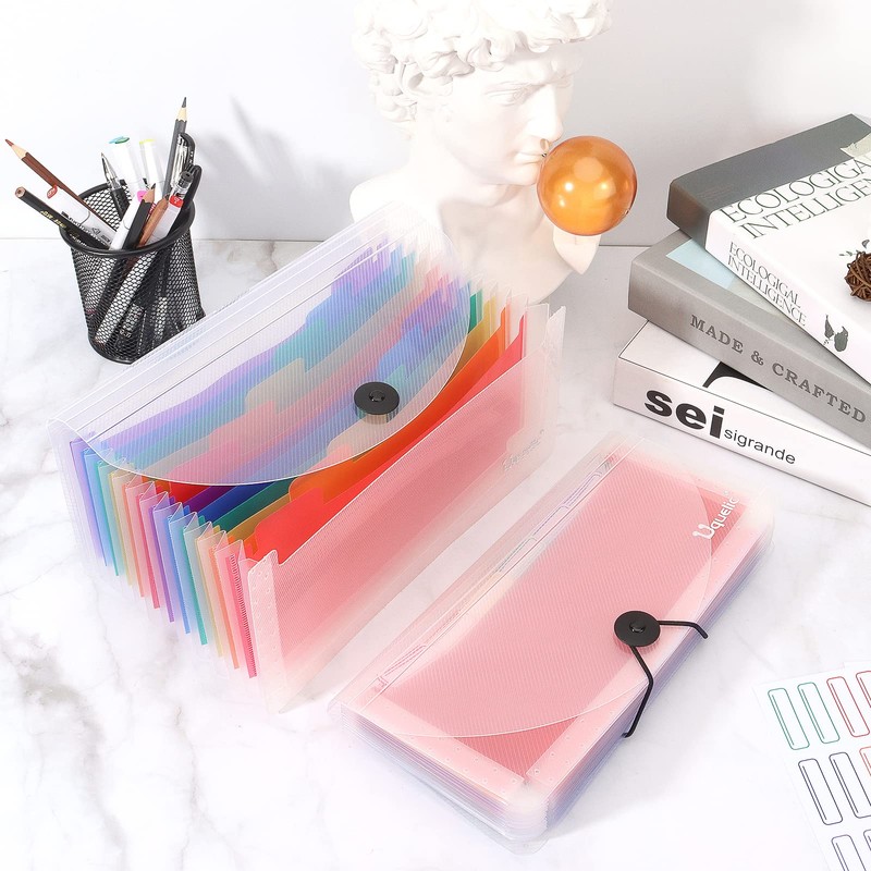 Uquelic 2Pcs Mini Accordion Receipt Folder - 13 Pockets Expanding