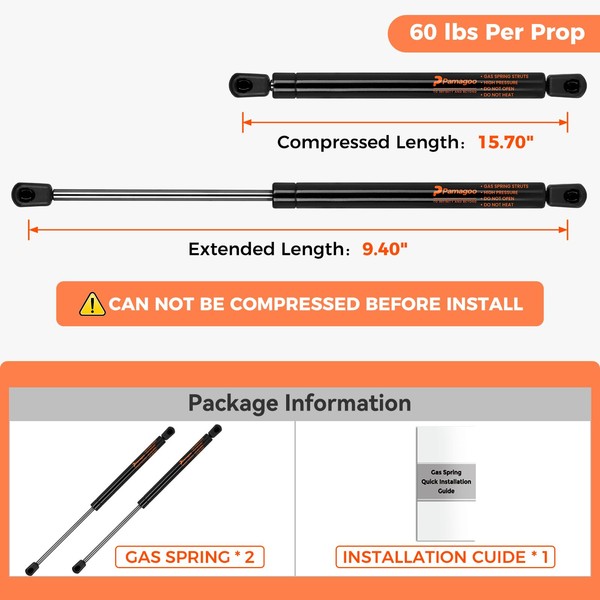 PAMAGOO C16-21949 16 Inch 60 Lbs Gas Struts 15.7" Spring