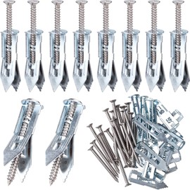 PAGOW 20 Pcs Self-Drilling Anchors,Anchors and Screws for Heavy Duty, Metal Screw Anchors Kit, No Drill and Holes in Wall (10 Pcs Steel Anchors 0.47"x1.57" + 10 Pcs Zinc Screws 0.31"x1.77")