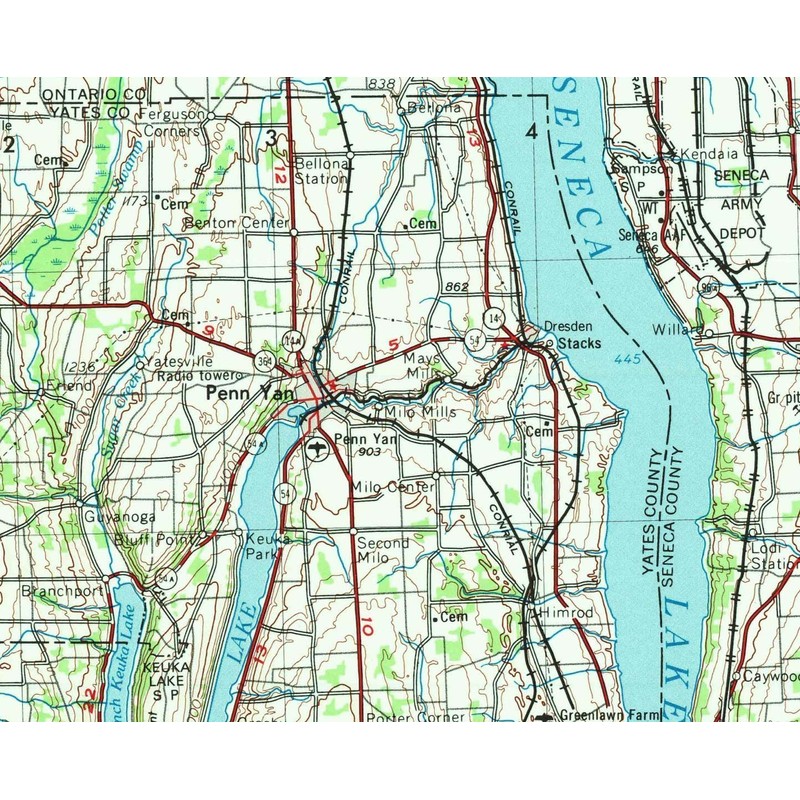 Large Finger Lakes - 1978 Old Topographical Map USGS 30x60