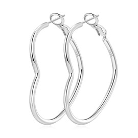 Sterling Silver Hoops Earrings For Women S925 Sterling Silver Large Heart Hoop Earrings For Women Thin Sliver Filled Hoop Earrings Hypoallergenic Silver Heart Hoop Earrings For Women 30 40 50 mm