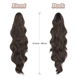 FESHFEN Ponytail Extensions, Drawstring Ponytail Long Wavy Natural Synthetic Ponytails Hair Pieces Pony Tails Hairpieces for Women, Chestnut Brown 24 inch