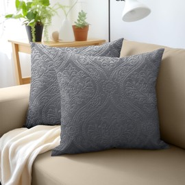 Encasa XO Luxury Embossed Velvet Cushion Covers - Plush Throw Pillow Covers For Elegant Living Rooms & Bedrooms, Machine Washable, 50x50 cm Grey | Set of 2 | Covers Only No Insert