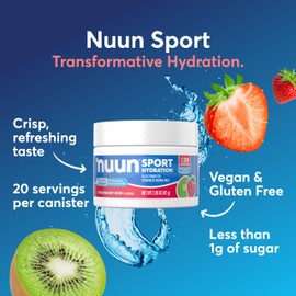 Nuun Sport Electrolyte Powder Drink Mix with Magnesium, Calcium, Potassium, Chloride, and Sodium, Strawberry Kiwi Flavor, Gluten Free & Vegan, Up to 20 Servings