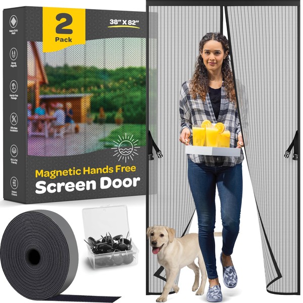 Hands-Free Magnetic Screen Door, [2 Pack] Heavy Duty, Self Sealing