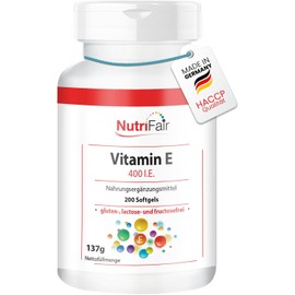 Vitamin E 400 IU - with 268mg Vitamin E per Softgel - 200 Softgels - High Dose - German Production & Laboratory Test - NutriFair | Premium & Fair