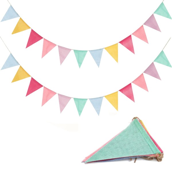 26ft/8m Bunting Banner, 2 Strip Multicolor Outdoor Waterproof Bunting Garden Triangle Flags Imitated Linen Burlap Supply for Wedding Birthday Spring Easter Party Festival Decorations A7KBLHHF