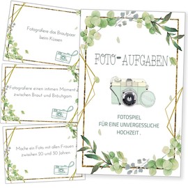 Wedding Photo Tasks - Interactive Wedding Game with 100 + 5 Photo Tasks - Photo Game Wedding, Wedding Games for Guests - Perfect for Wedding Photos & Photo Box Accessories Wedding Decoration (a)