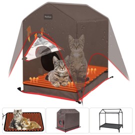 Heated Cat House for Outside Feline in Winter, Insulated Outdoor Cat House Shelter Weatherproof with Thermostatic Pet Heating Pad for Feral Stray to Keep Warm(Coffee, Small)