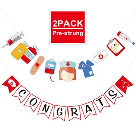 Whaline Nurse Graduation Banner Congrats Nurse Hanging Bunting Garland RN Nursing Grad Party Banner Nurse Appreciation Week Day Decor for Medical Nursing School Graduation Party, 2Pcs