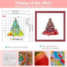 Zhenqing Christmas Tree Cross Stitch Kit – 11CT 9.45x9.45 Inch Aida Cloth with Gifts & Stars – Festive Red, Gold & Indigo Holiday Embroidery Set(67908)