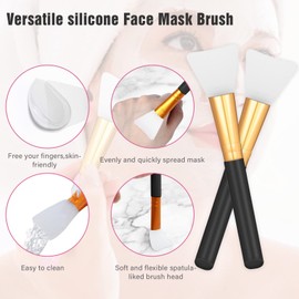 WLLHYF 2 PCS Silicone Face Mask Brushes, Facial Mud Mask Beauty Tool Applicator Brush Soft Hairless Body Lotion Moisturizers Applicator Sector Brush Makeup Tools For Women Girls (Black)