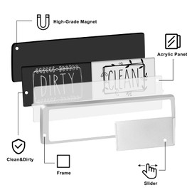 Elegant Dishwasher Magnet, Clean Dirty Sign Indicator with Slide Design, Universal Dish Washer Refrigerator Magnet, Super Strong Magnet with Stickers for Kitchen Organization and Storage, Silver