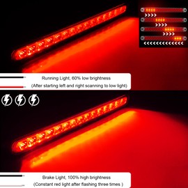 PSEQT 10" 15 LED Trailer Brake Tail Light Bar Stop Turn Tail Lights Assembly ID Clearance Strip Red Light Waterproof for Wrangler Golf Cart Offroad Truck RV UTV ATV