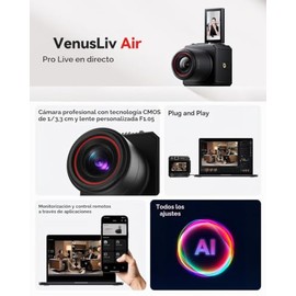 Hollyland VenusLiv Air Cámara Web 4K con IA, Encuadre Automático, Modo Belleza, Gran Rendimiento en Baja Luz, Conexión USB/HDMI para Twitch, Youtube y