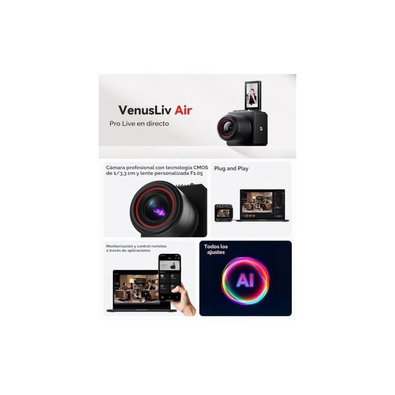 Hollyland VenusLiv Air Cámara Web 4K con IA, Encuadre Automático,