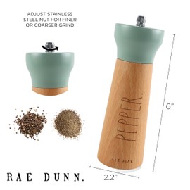 Rae Dunn Salt and Pepper Grinder Set of 2 - Bamboo Sea Salt Pepper Grinder - Classy Salt and Pepper Shakers - Pepper Mill & Salt Mill, Sage