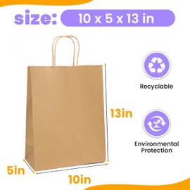 XPCARE Brown Paper Bags, 100 Packs 10x5x13 Inch Gift Bags with Handles Bulk Brown Paper Bags with Handles Retail Kraft Paper Bags Brown Gift Bags for Wedding Party Shopping