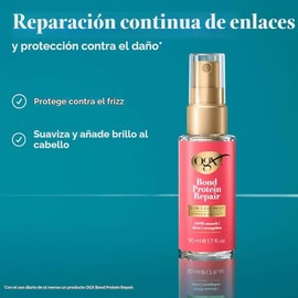 OGX Repair & Protect Bond Protein Repair 3 en 1, aceite para el cabello protege el cabello seco y dañado contra el encrespamiento, fortalece y mantien