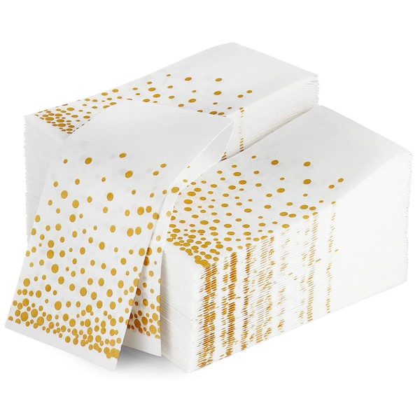 Paquete de 50 servilletas de papel dorado – Toallas desechables de mano para invitados para baño – Elegantes servilletas de papel para invitados con puntos dorados – Toalla de papel para baños de invitados y eventos especiales – Servilletas de papel dese