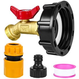 IBC Tote Hose Adapter - 2.36" IBC Tote Fitting 275-330 Gallon IBC Tote to Garden Hose Adapter, Brass IBC Tote Adapter with Brass Hose Faucet Valve, Garden Hose Quick Connector, Plastic Shut-Off Valve