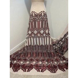 wowfabric4less123 BURGUNDY Sequins On GOLD 4way stretch Mesh fabric 50” Width 1  Yard