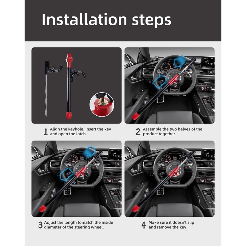 Dodomes Steering Wheel Lock Anti-Theft Heavy Duty Secure Car Device,