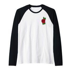 Single Red Rose Pocket Flower Romantic Love Pocket Raglan Baseball Tee