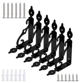 Cjueiom 6 Pcs Decorative Shelf Brackets Retro Black Shelf Support, 14cm / 5.5 Inch Floating Shelf Brackets Heavy Duty Wall Brackets, L Corner Brace Thickened Metal Shelf Brackets for Wood Shelves