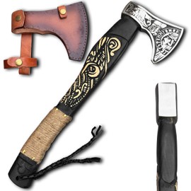 SNA Crafts Custom Handmade Viking Axe with Leather Sheath - Ash Wood Handle, Hand-Forged Battle Axe for Camping, Hunting, Bushcraft, and Collectors