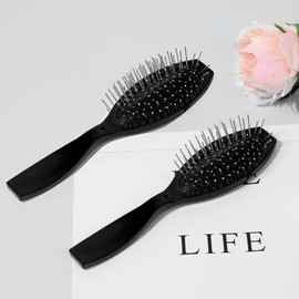 Wig Brush for Human Hair,2 Pack Portable Wig Hair Brush with Stainless Steel Teeth Wig Wire Cushion Brush Professional Synthetic Hair Brush Wig Hair Combs Hair Extension Brush for Women (Black)