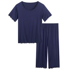 Amorbella Bamboo Viscose Pyjamas for Womens Cooling Pajamas Set Night Sweats Pjs Nightwear(Navy Blue, Small)