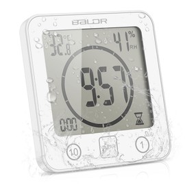 ALLOMN Shower Clock, Waterproof Shower Timer (Celsius/Fahrenheit), Humidity Display and Shower Timer, Wall Clock for Bathroom with Touch Control, Waterproof Timer for Shower for Cooking in The Shower