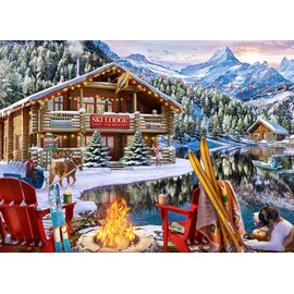 Ski Lodge Jigsaw Puzzle 1000 Piece by Vermont Christmas Company - Skiing Puzzles for Adults & Families - Fully Interlocking & Randomly Shaped Pieces - 26 5/8" x 19 1/4"