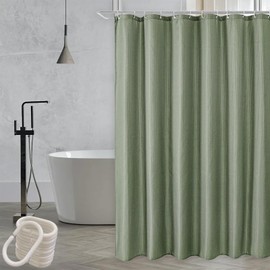Waffle Shower Curtain, Green Shower Curtain with 12 Hooks, Weighted Shower Curtain Waterproof Mould Resistant Bathroom Curtains 180 x 200 cm Long Shower Curtain for Bathtub Bathroom Shower Curtain