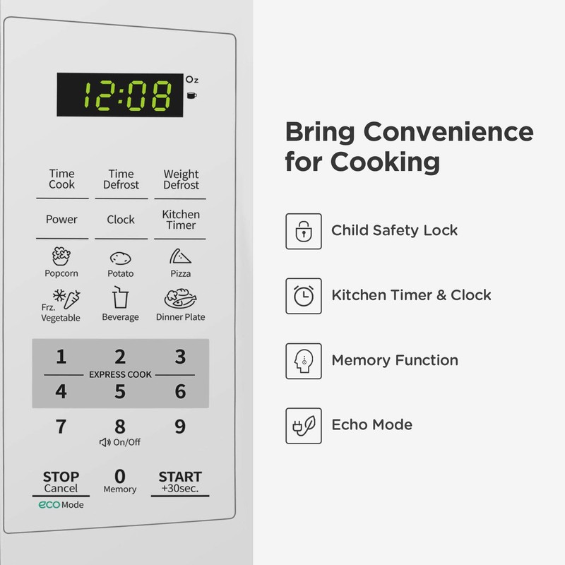 COMFEE' EM720CPL-PM Countertop Microwave Oven with Sound On/Off, ECO Mode