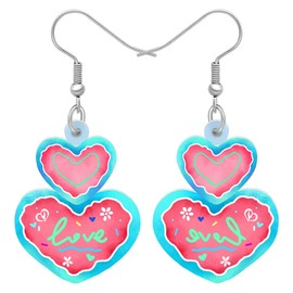 WEVENI Valentine's Day Acrylic Cute Love Heart Doughnuts Earrings Dangle Fashion Jewellery for Women Girls Charm Gift, Acrylic, No Gemstone