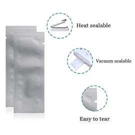 PABCK 100 Pcs 1.37x3.3 inch (Inside Size 0.98x2.95 inch) Coffee Powder Food Storage Heat Sealable 3.34mil Mylar Pure Foil Bag Vacuum Pouch for Sampling Travel Shampoo Liquids Toiletries Packaging