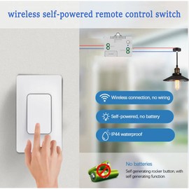 GLOBELEC Kit de interruptor y receptor de luz sin cables autoalimentado, no requiere batería, mini interruptor de control remoto con rango RF de 328 pies interruptor de luz de pared para colgante