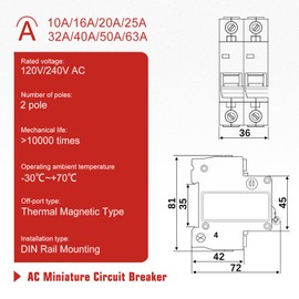 APIELE Miniature Circuit Breakers AC 120/240V, 25Amp 2Poles Circuit Breaker for Solar Photovoltaic Systems, DIN Rail Mount AC Disconnect Switch (2P-25A)