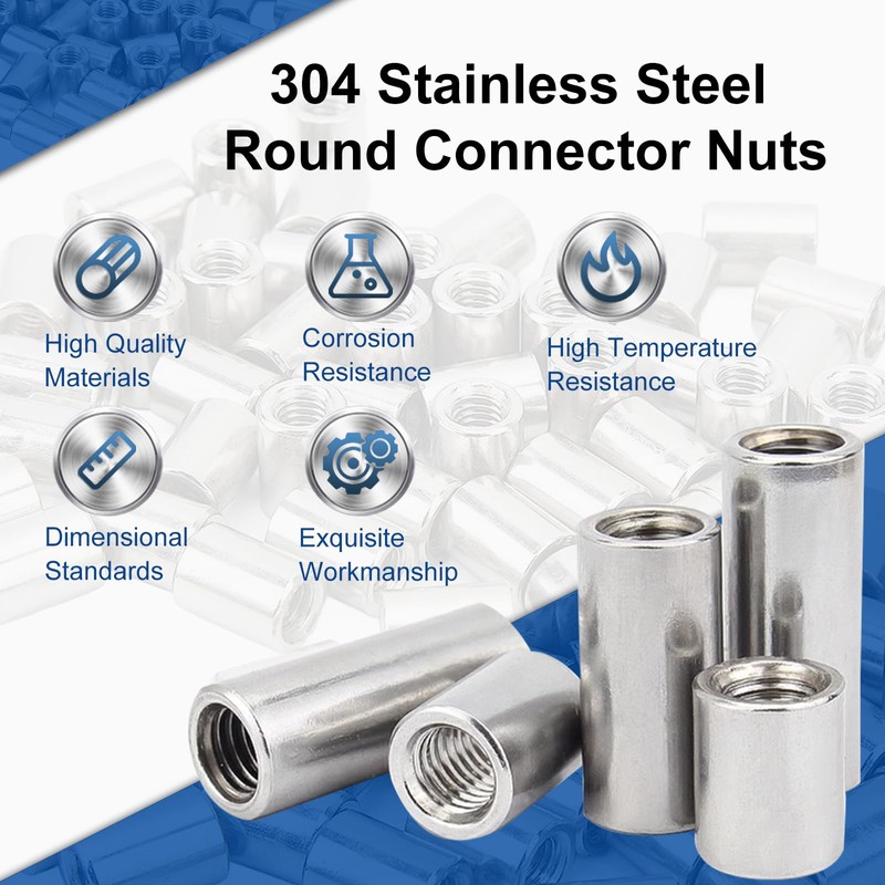 MroMax M8x30mm Round Connector Nuts, 304 Stainless Steel Threaded Sleeve