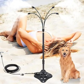 UR FOREST Updated Standing Misting Cooling System 26.2FT (8M) Misting Line + 4 Brass Misting Nozzles,4 Height Option, Stand Mister Hose for Outside Outdoor Patio, Pet Cooling, Kids Water Playing