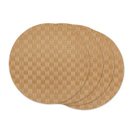 DII PVC Tabletop Collection Decorative Woven Basketweave Design, Placemat Set, 15" Round, Natural