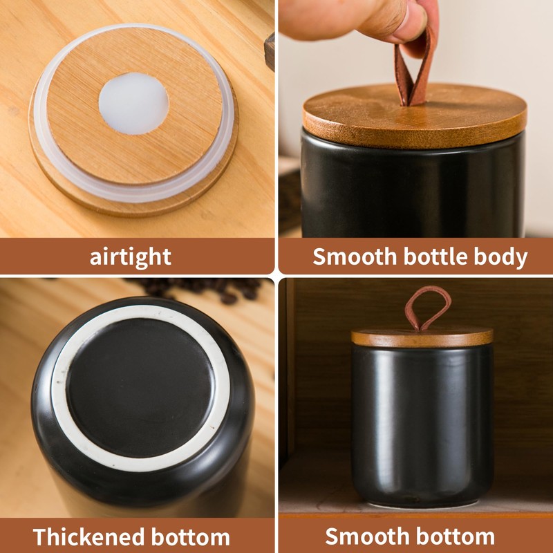 Black Ceramic Canister Set, 3pcs Ceramic Kitchen Canisters for Countertop