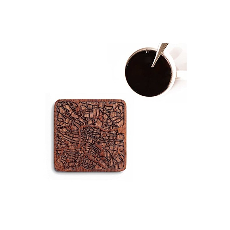 Glasgow Map, Sapele Wood Coasters, Set of 4, City Map,