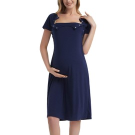 GINKANA Maternity Labor Delivery Hospital Gown Breastfeeding Nursing Nightgown Nursing Nightdress Navy Blue